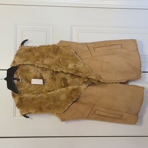 White House Black Market Tan Fur Suede Vest - Medium